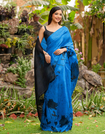 Blue Khadi Printed Saree