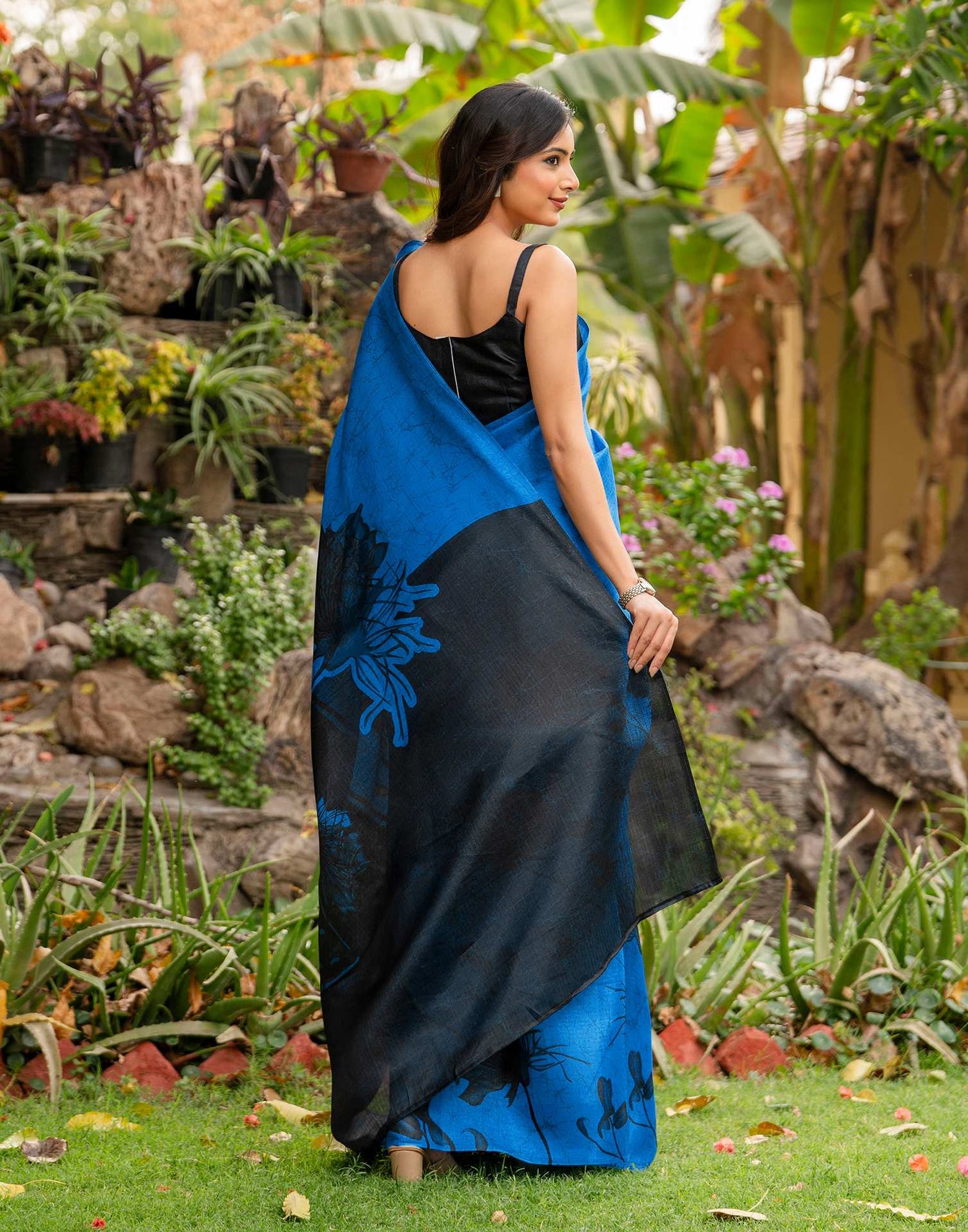 Blue Khadi Printed Saree