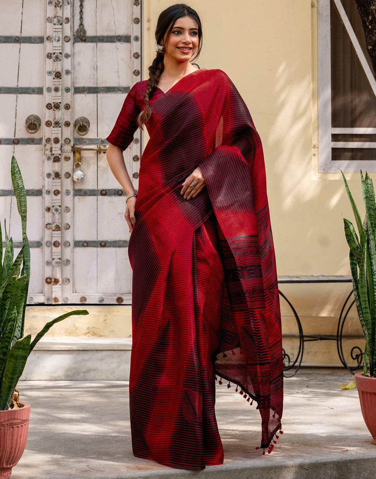 Red Khadi Printed Saree