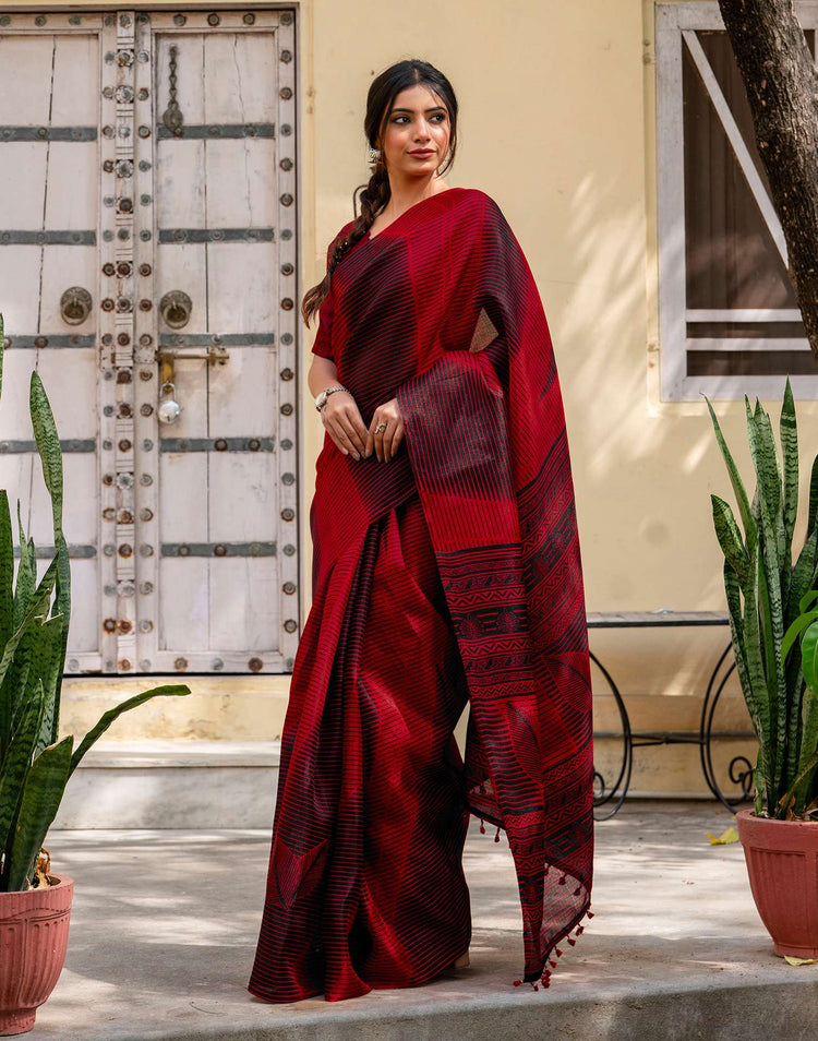 Red Khadi Printed Saree