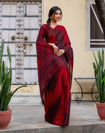 Red Khadi Printed Saree