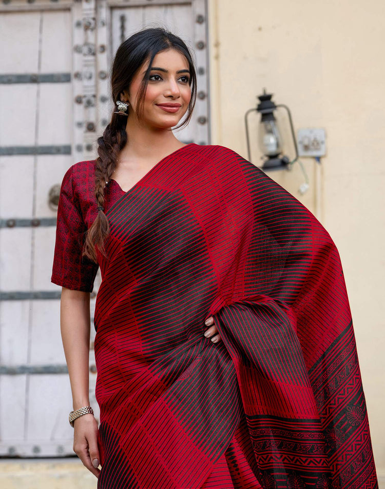 Red Khadi Printed Saree