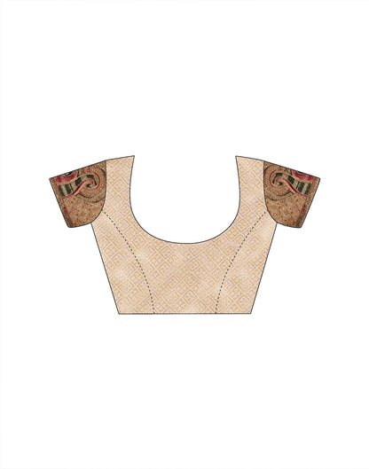 Beige Silk Woven Embroidery Stone Work Banarasi Saree