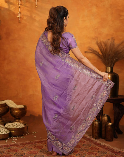 Purple Shimmer Silk Stone Work Embroidery Saree