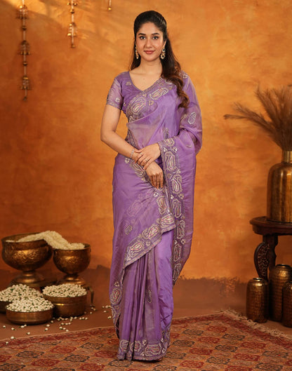 Purple Shimmer Silk Stone Work Embroidery Saree