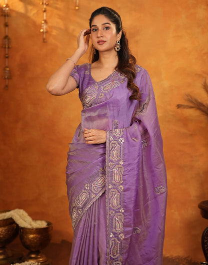 Purple Shimmer Silk Stone Work Embroidery Saree