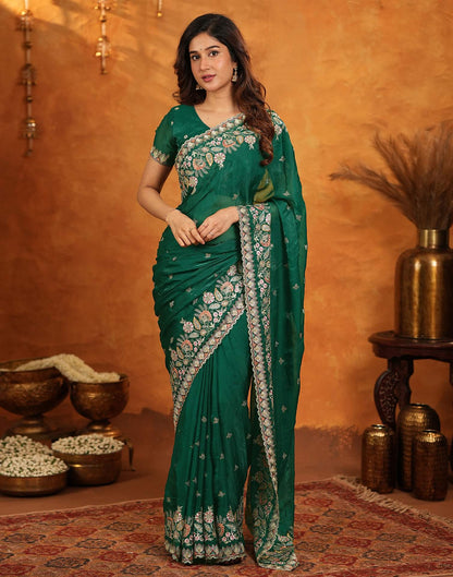 Green Tissue Silk Stone Work Embroidery Saree