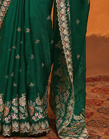 Green Tissue Silk Stone Work Embroidery Saree