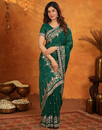 Green Tissue Silk Stone Work Embroidery Saree