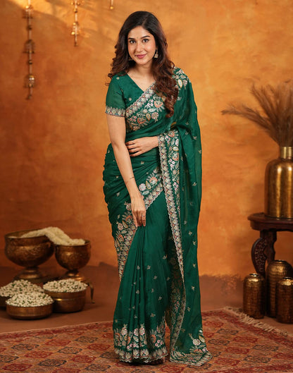 Green Tissue Silk Stone Work Embroidery Saree