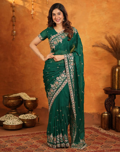 Green Tissue Silk Stone Work Embroidery Saree