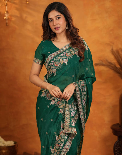 Green Tissue Silk Stone Work Embroidery Saree