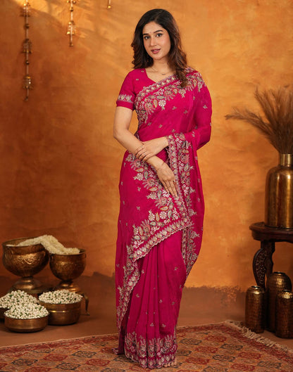 Red Tissue Silk Stone Work Embroidery Saree