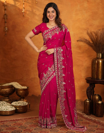 Red Tissue Silk Stone Work Embroidery Saree