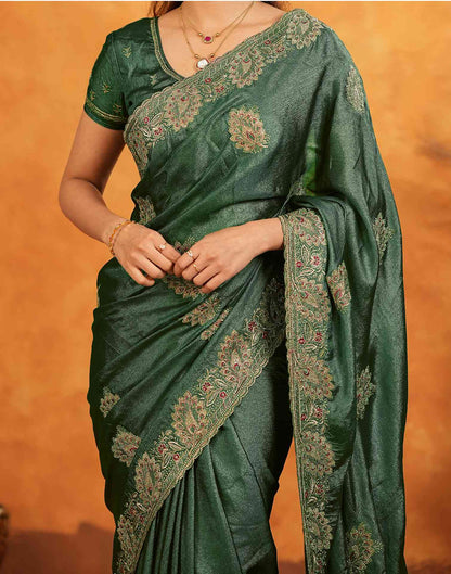 Green Vichitra Silk Stone Work Embroidery Saree