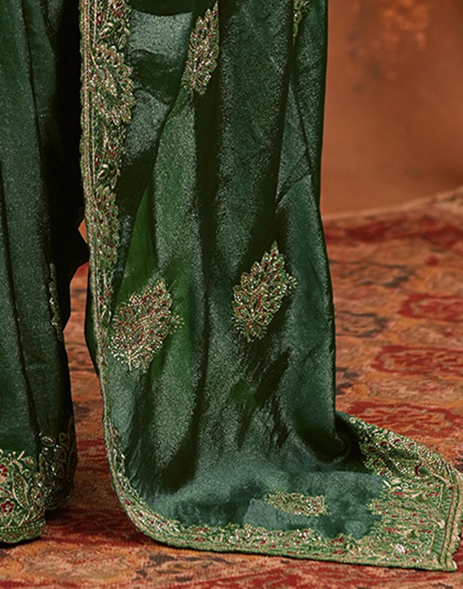 Green Vichitra Silk Stone Work Embroidery Saree