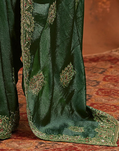 Green Vichitra Silk Stone Work Embroidery Saree
