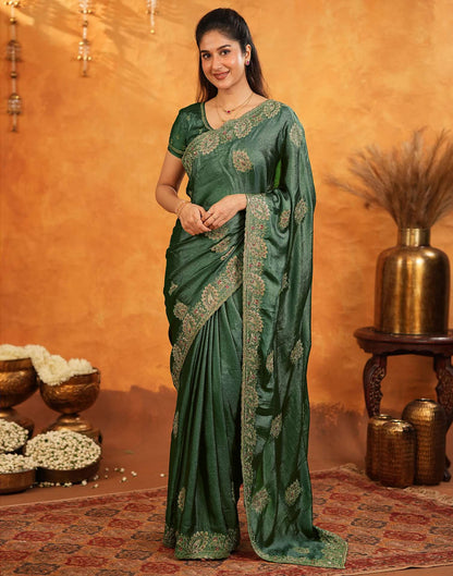 Green Vichitra Silk Stone Work Embroidery Saree