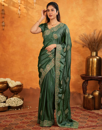 Green Vichitra Silk Stone Work Embroidery Saree