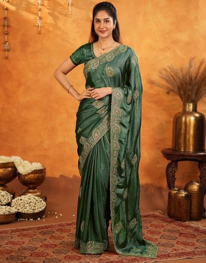 Green Vichitra Silk Stone Work Embroidery Saree