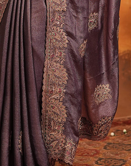 Dusty Purple Vichitra Silk Stone Work Embroidery Saree
