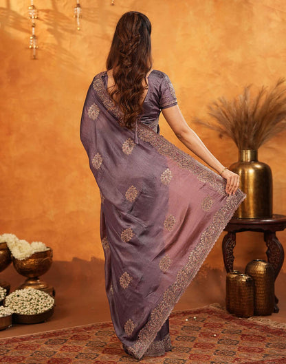 Dusty Purple Vichitra Silk Stone Work Embroidery Saree