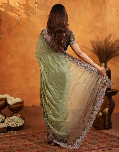 Light Green Tissue Silk Stone Work Embroidery Saree