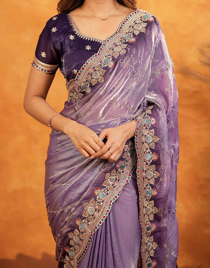 Purple Tissue Silk Stone Work Embroidery Saree
