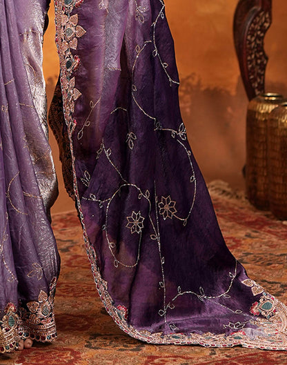 Purple Tissue Silk Stone Work Embroidery Saree