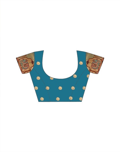 Teal Blue Silk Woven Embroidery Stone Work Banarasi Saree