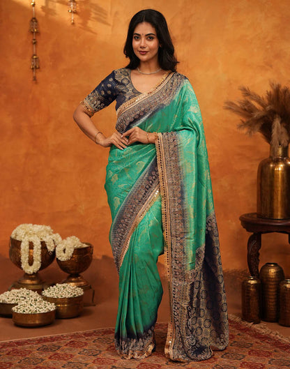 Rama Green Silk Woven Stone Work Banarasi Saree