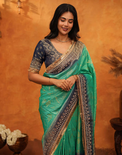 Rama Green Silk Woven Stone Work Banarasi Saree