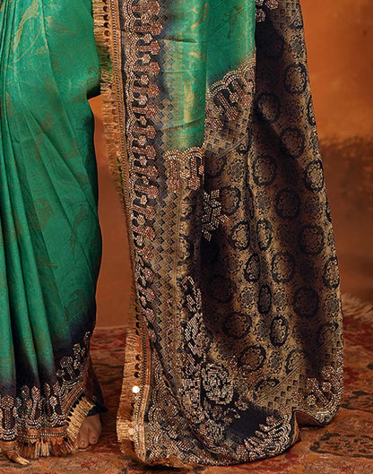 Rama Green Silk Woven Stone Work Banarasi Saree