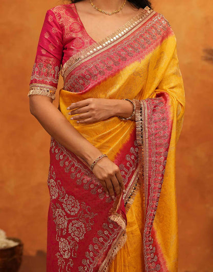 Yellow Silk Woven Stone Work Banarasi Saree