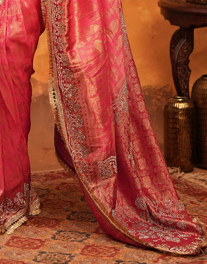 Pink Silk Woven Stone Work Banarasi Saree