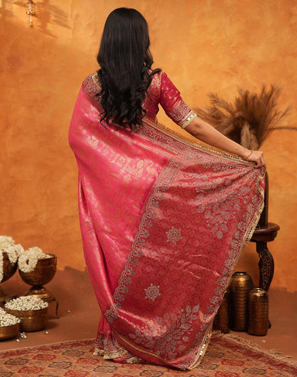 Pink Silk Woven Stone Work Banarasi Saree