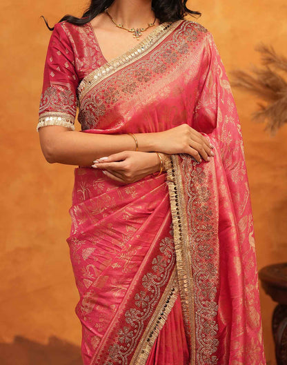 Pink Silk Woven Stone Work Banarasi Saree