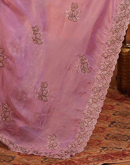Light Purple Shimmer Silk Stone Work Embroidery Saree