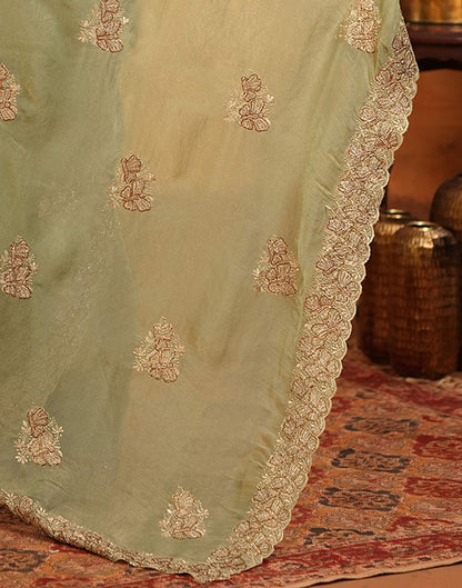 Pista Green Shimmer Silk Stone Work Embroidery Saree