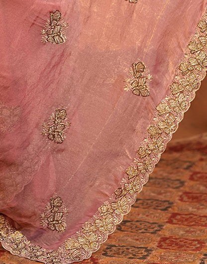 Coral Pink Shimmer Silk Stone Work Embroidery Saree