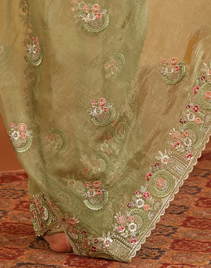Pista Green Crush Tissue Stone Work Embroidery Saree