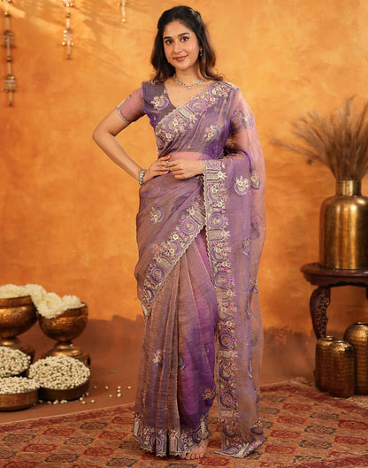 Purple Crush Tissue Stone Work Embroidery Saree