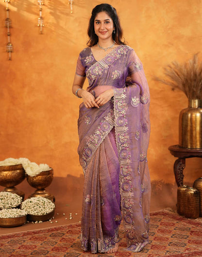 Purple Crush Tissue Stone Work Embroidery Saree