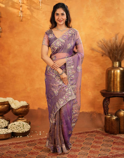 Purple Crush Tissue Stone Work Embroidery Saree