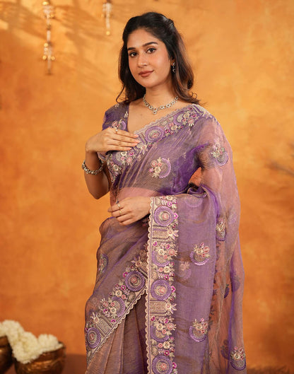 Purple Crush Tissue Stone Work Embroidery Saree