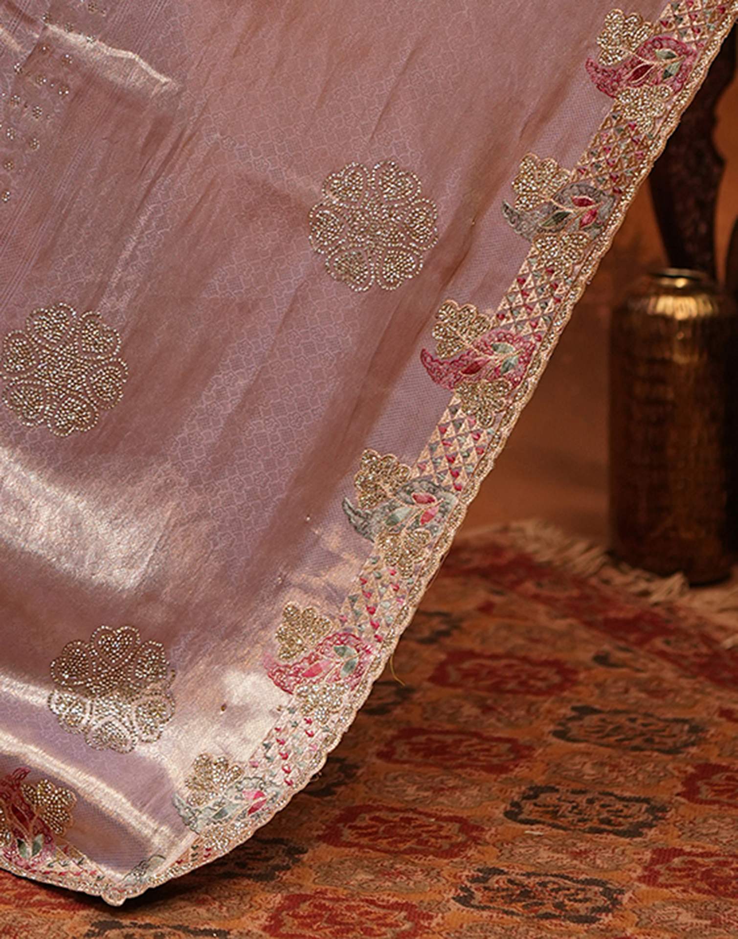 Levender Silk Woven Embroidery Stone Work Banarasi Saree