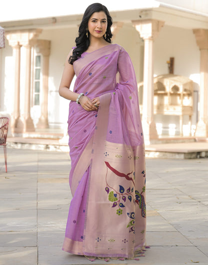 Light Lavender Cotton Woven Paithani Saree