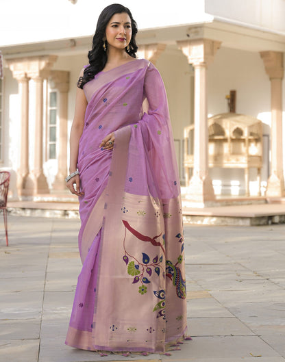 Light Lavender Cotton Woven Paithani Saree
