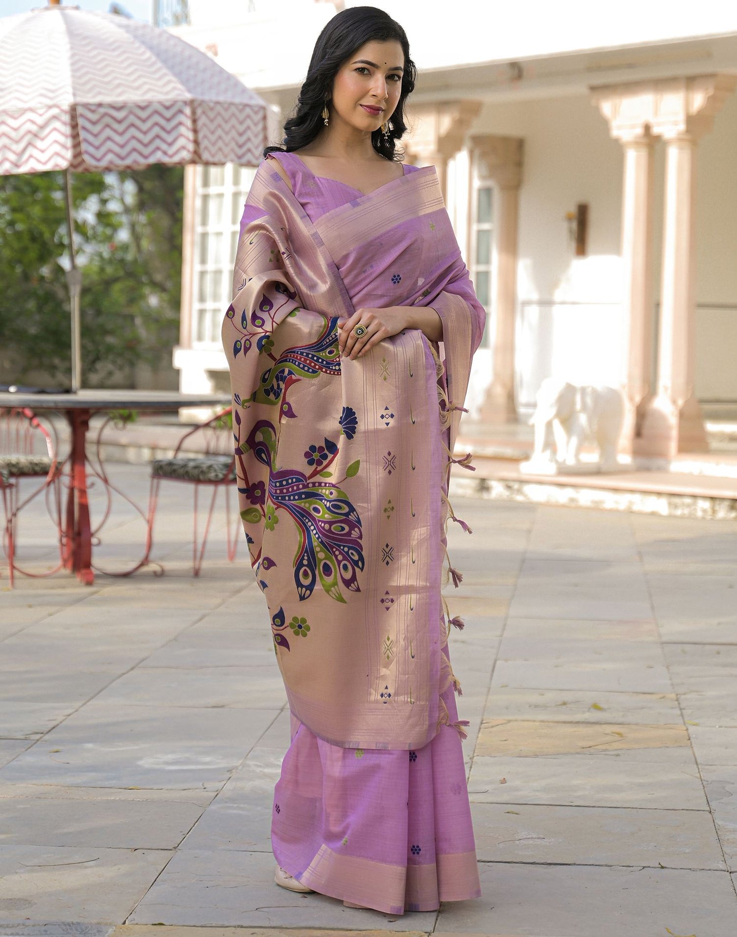 Light Lavender Cotton Woven Paithani Saree