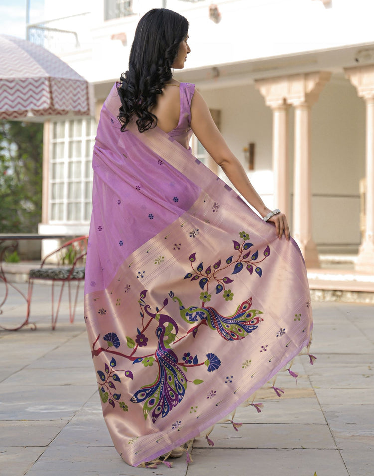 Light Lavender Cotton Woven Paithani Saree